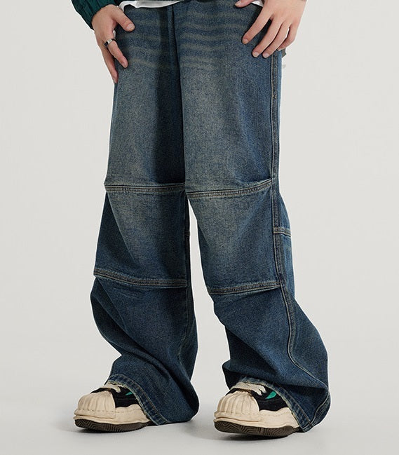 American Fashion Brand Pleated Paratrooper Wide Leg Jeans Men