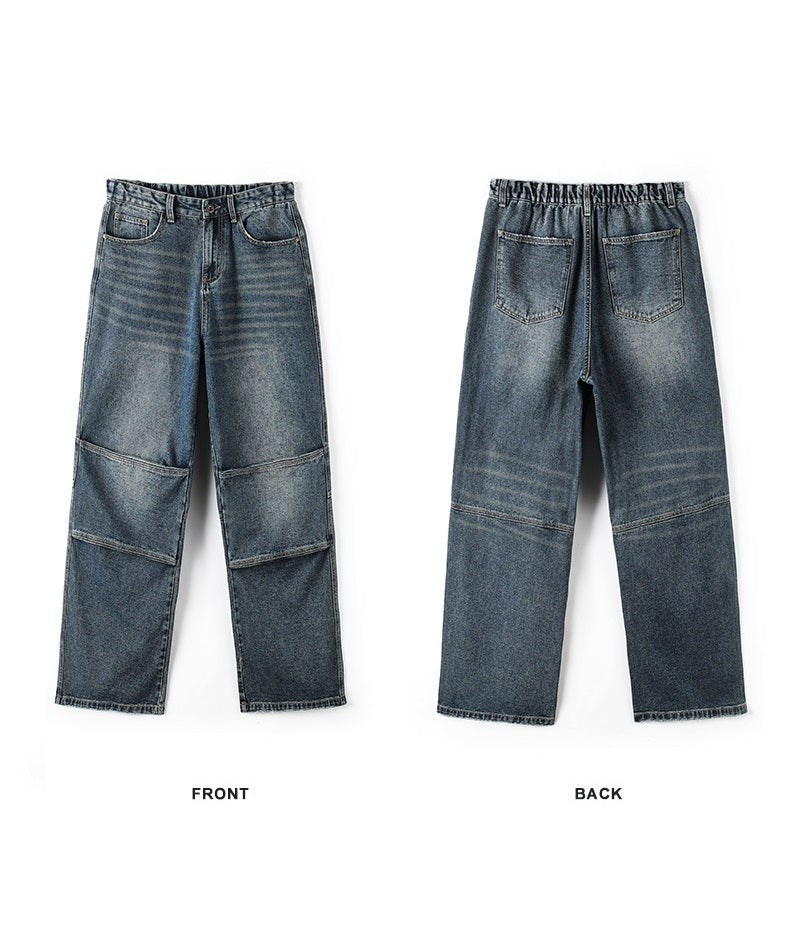 American Fashion Brand Pleated Paratrooper Wide Leg Jeans Men