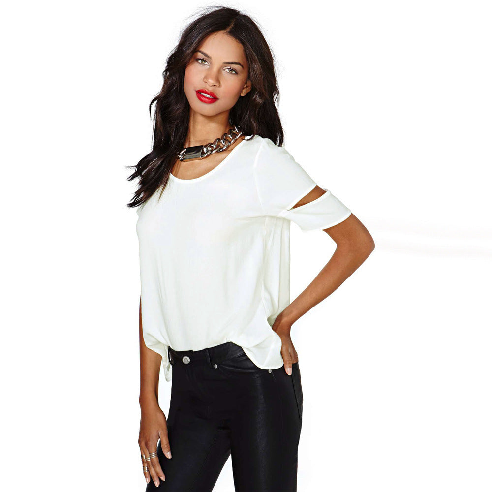 Woman Short Sleeve Casual Chiffon Top