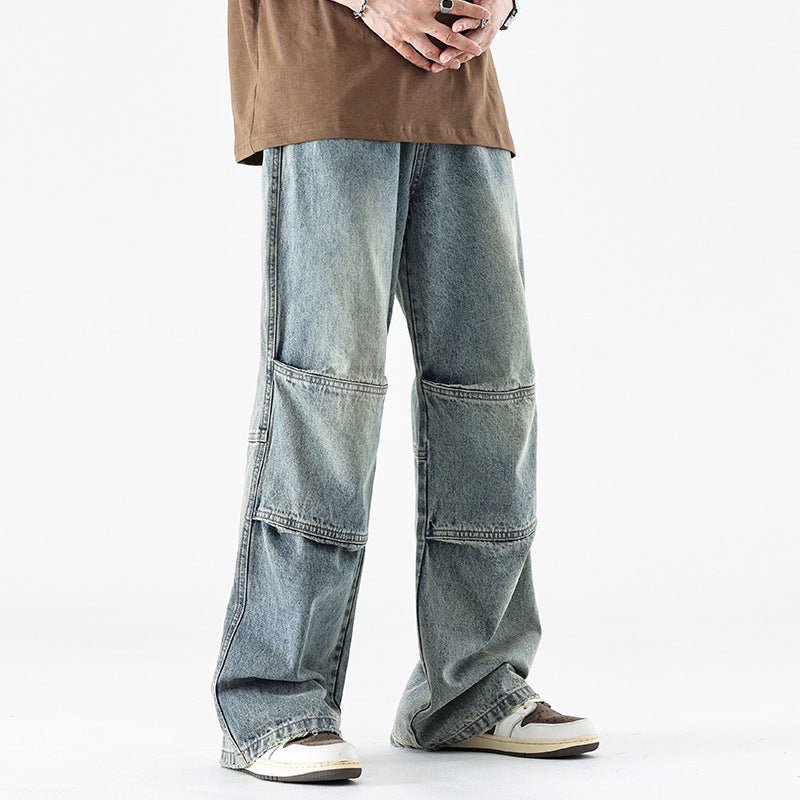 American Fashion Brand Pleated Paratrooper Wide Leg Jeans Men